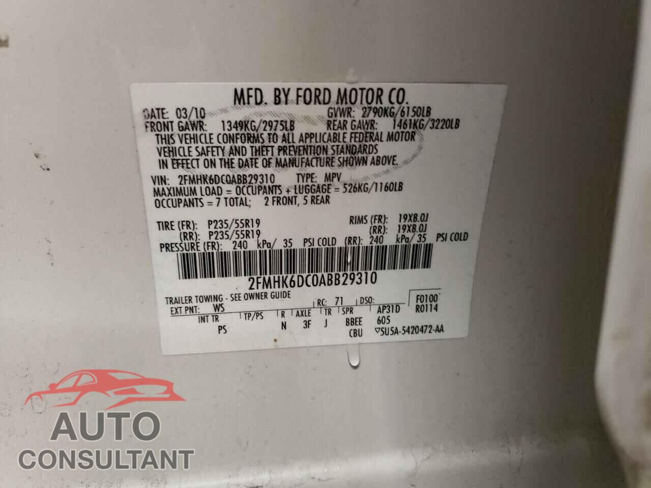 FORD FLEX 2010 - 2FMHK6DC0ABB29310