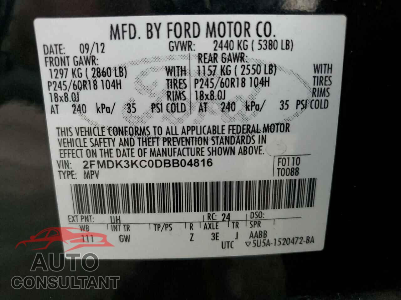 FORD EDGE 2013 - 2FMDK3KC0DBB04816