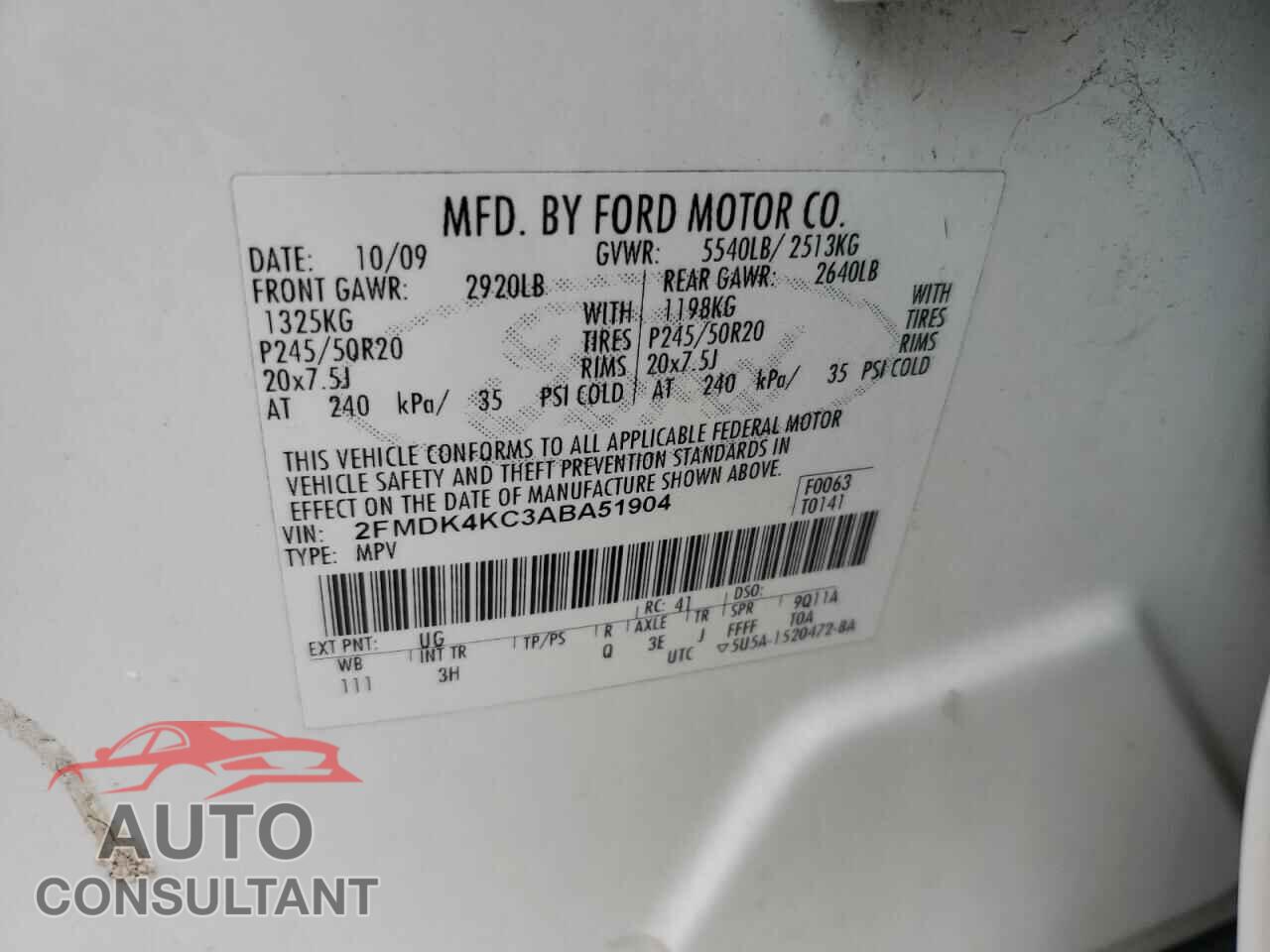 FORD EDGE 2010 - 2FMDK4KC3ABA51904