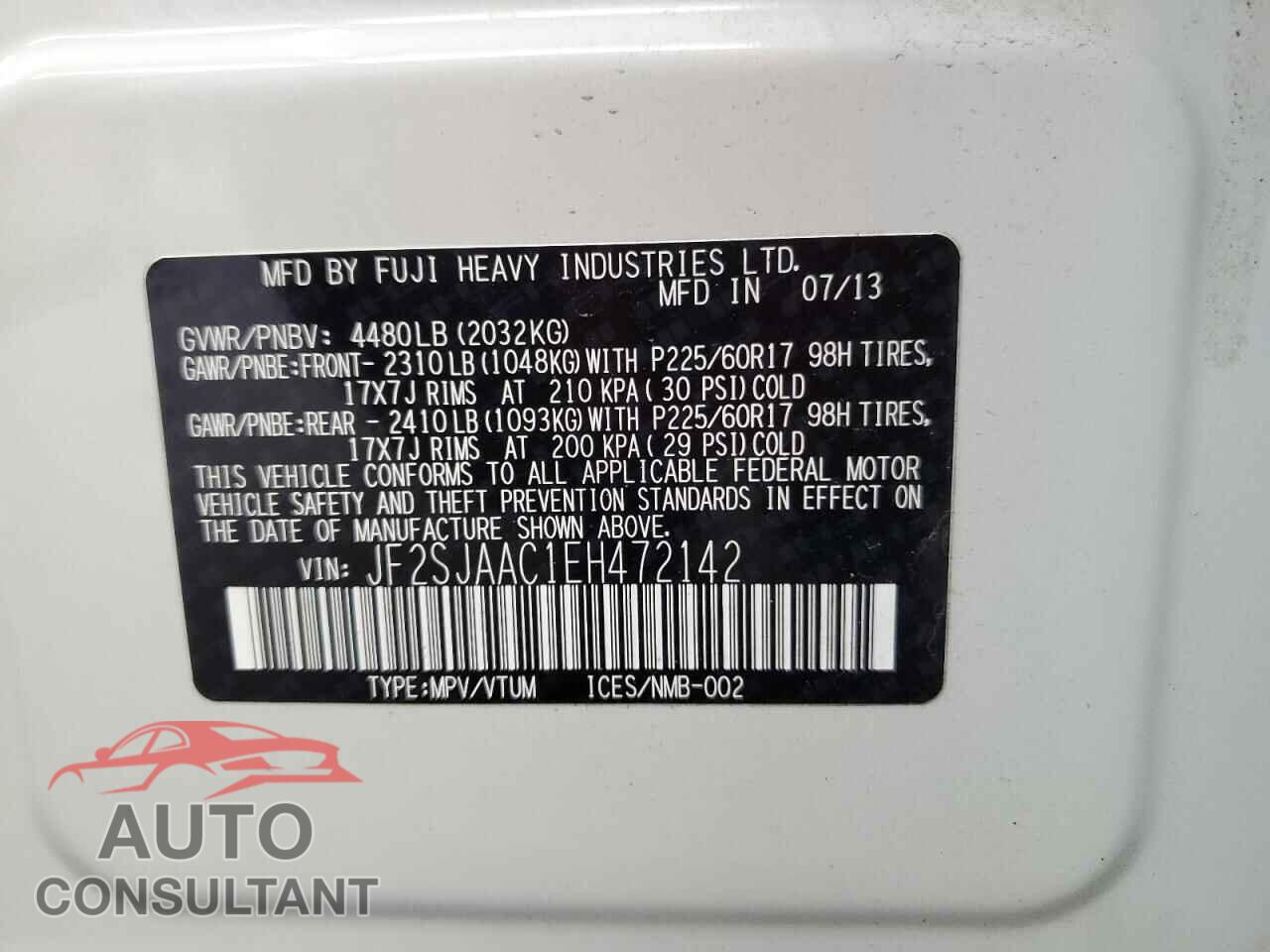 SUBARU FORESTER 2014 - JF2SJAAC1EH472142