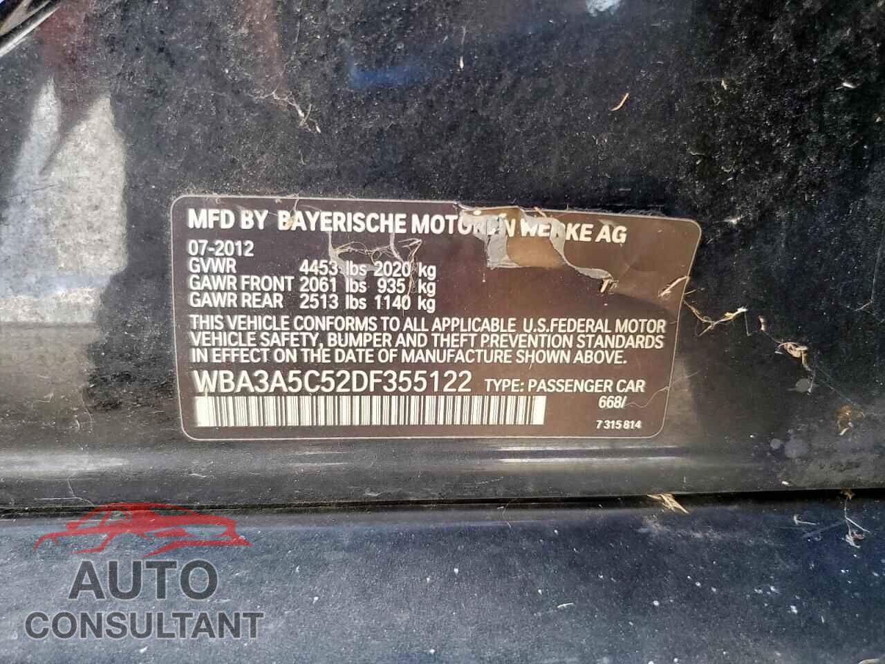 BMW 3 SERIES 2013 - WBA3A5C52DF355122