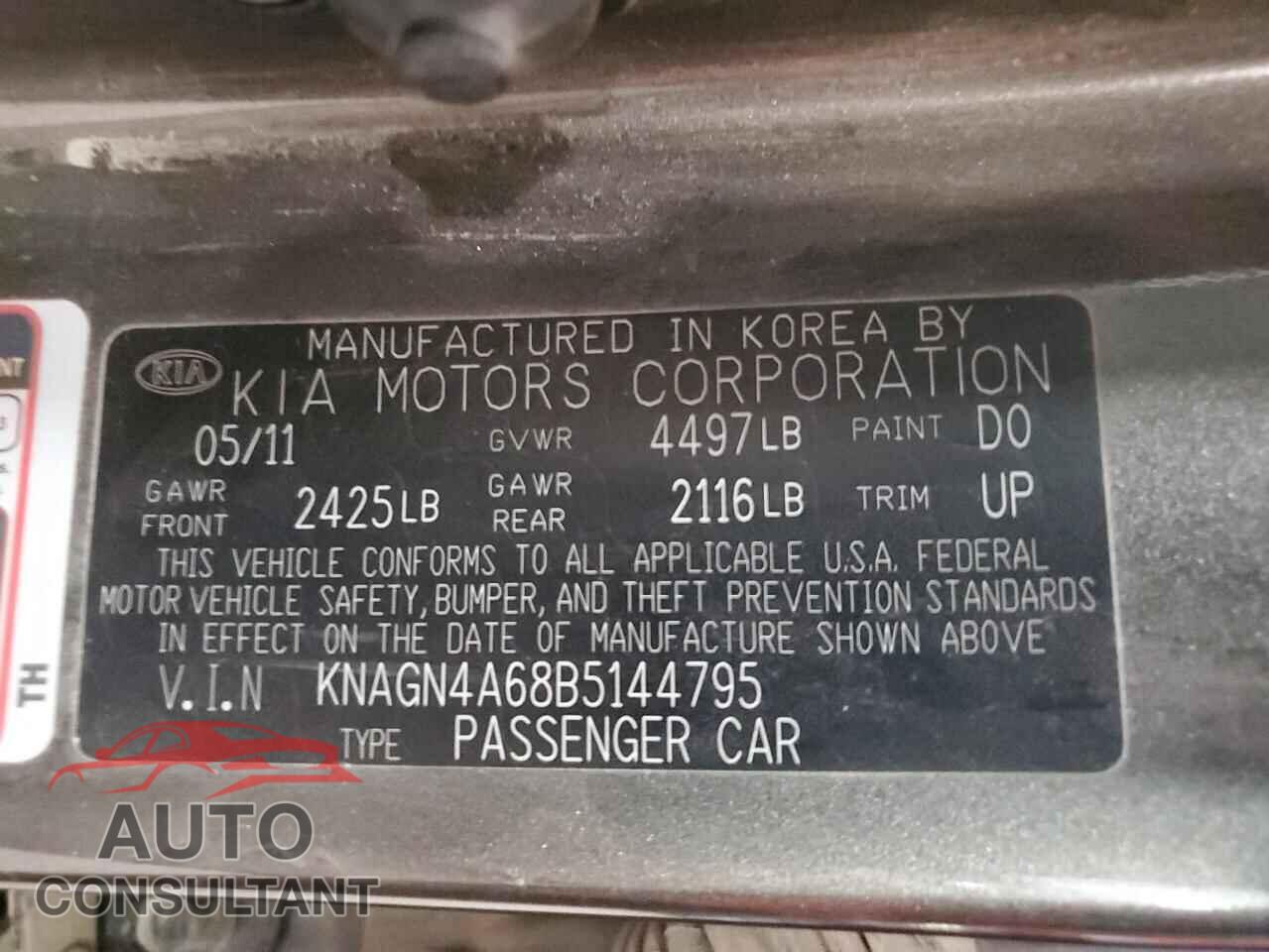 KIA OPTIMA 2011 - KNAGN4A68B5144795