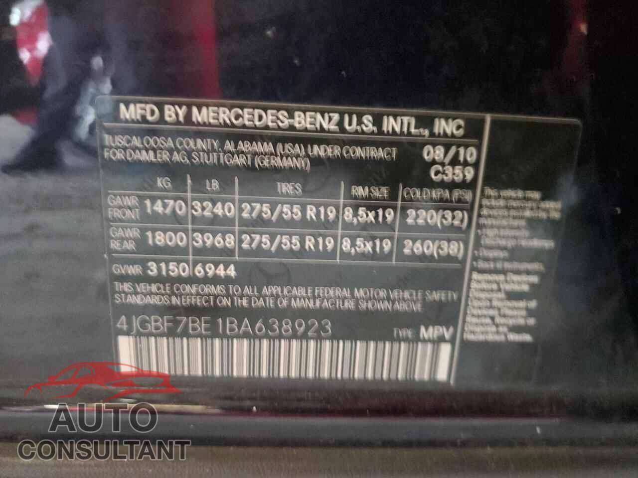 MERCEDES-BENZ GL-CLASS 2011 - 4JGBF7BE1BA638923