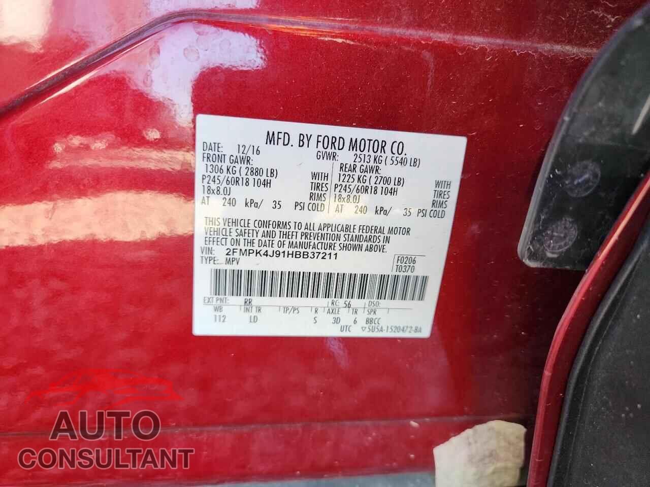 FORD EDGE 2017 - 2FMPK4J91HBB37211