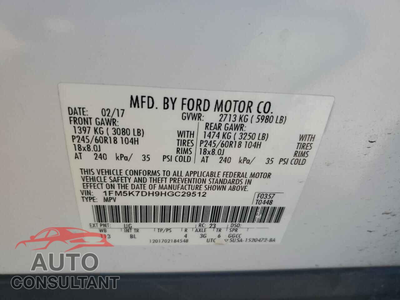 FORD EXPLORER 2017 - 1FM5K7DH9HGC29512