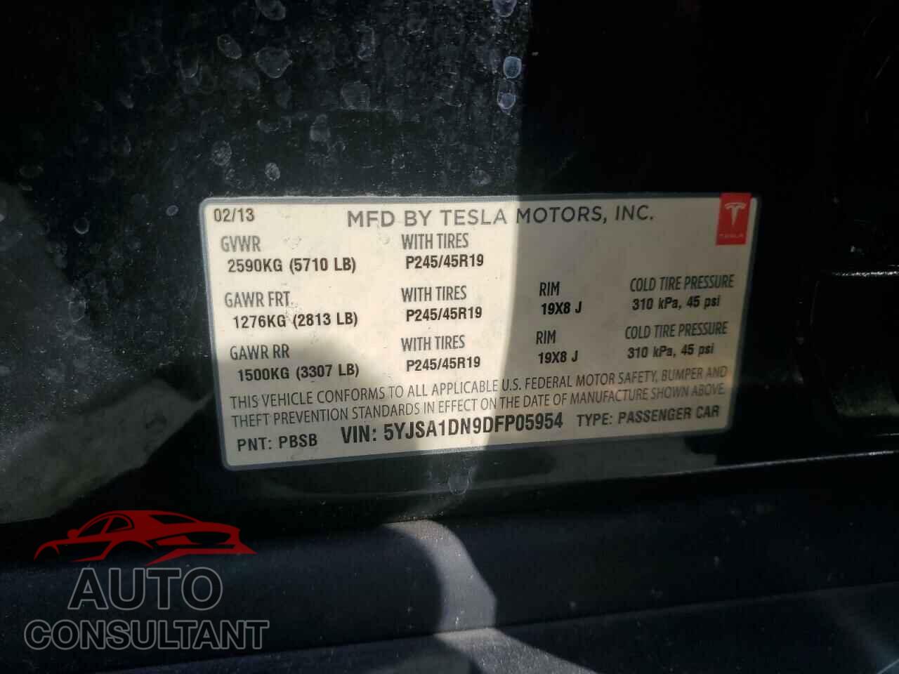 TESLA MODEL S 2013 - 5YJSA1DN9DFP05954