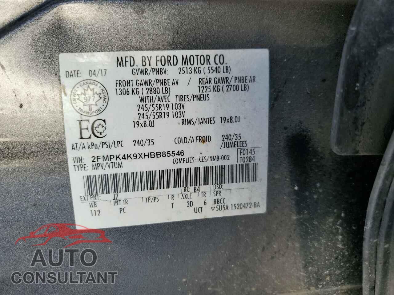 FORD EDGE 2017 - 2FMPK4K9XHBB85546