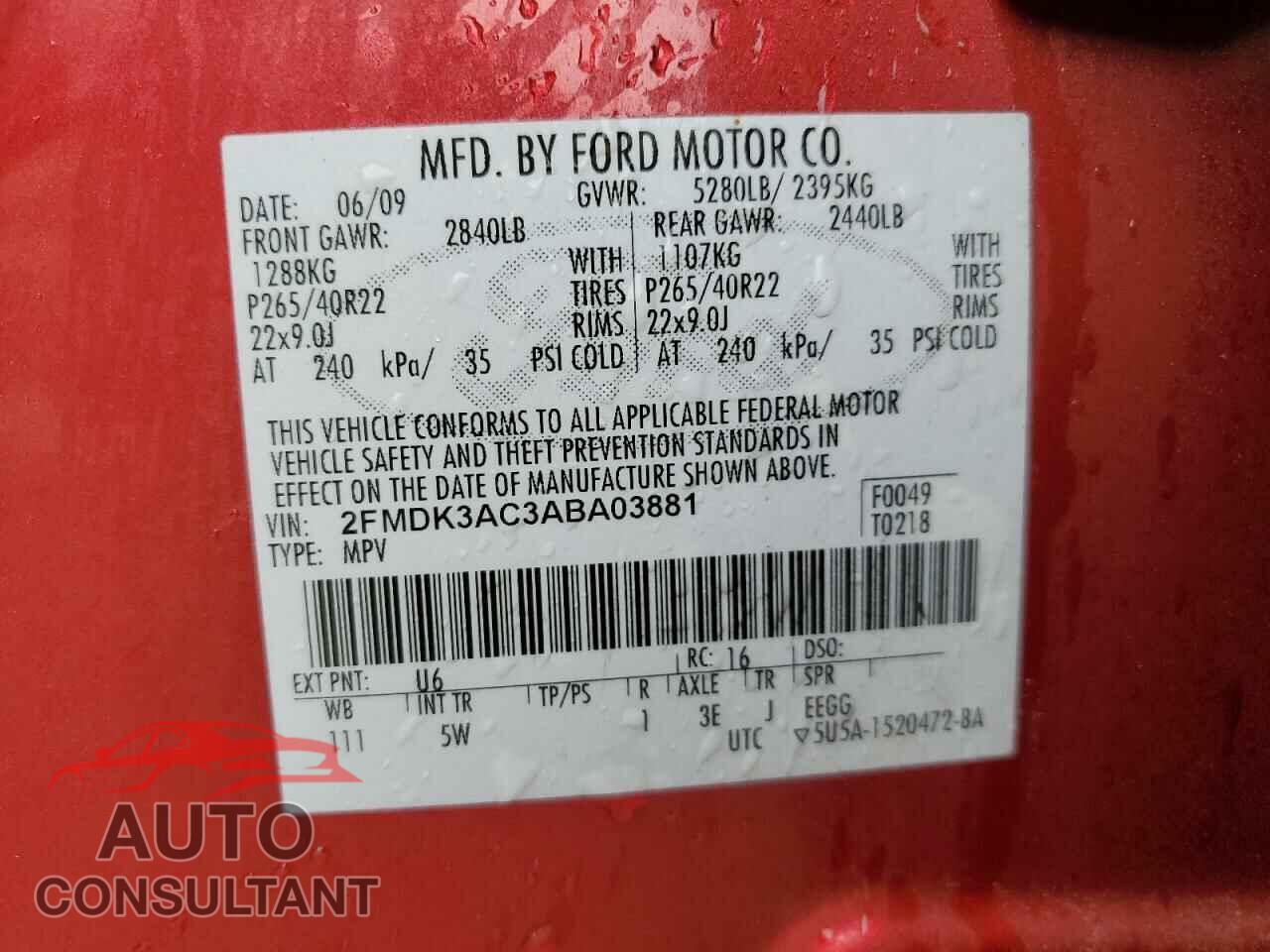 FORD EDGE 2010 - 2FMDK3AC3ABA03881