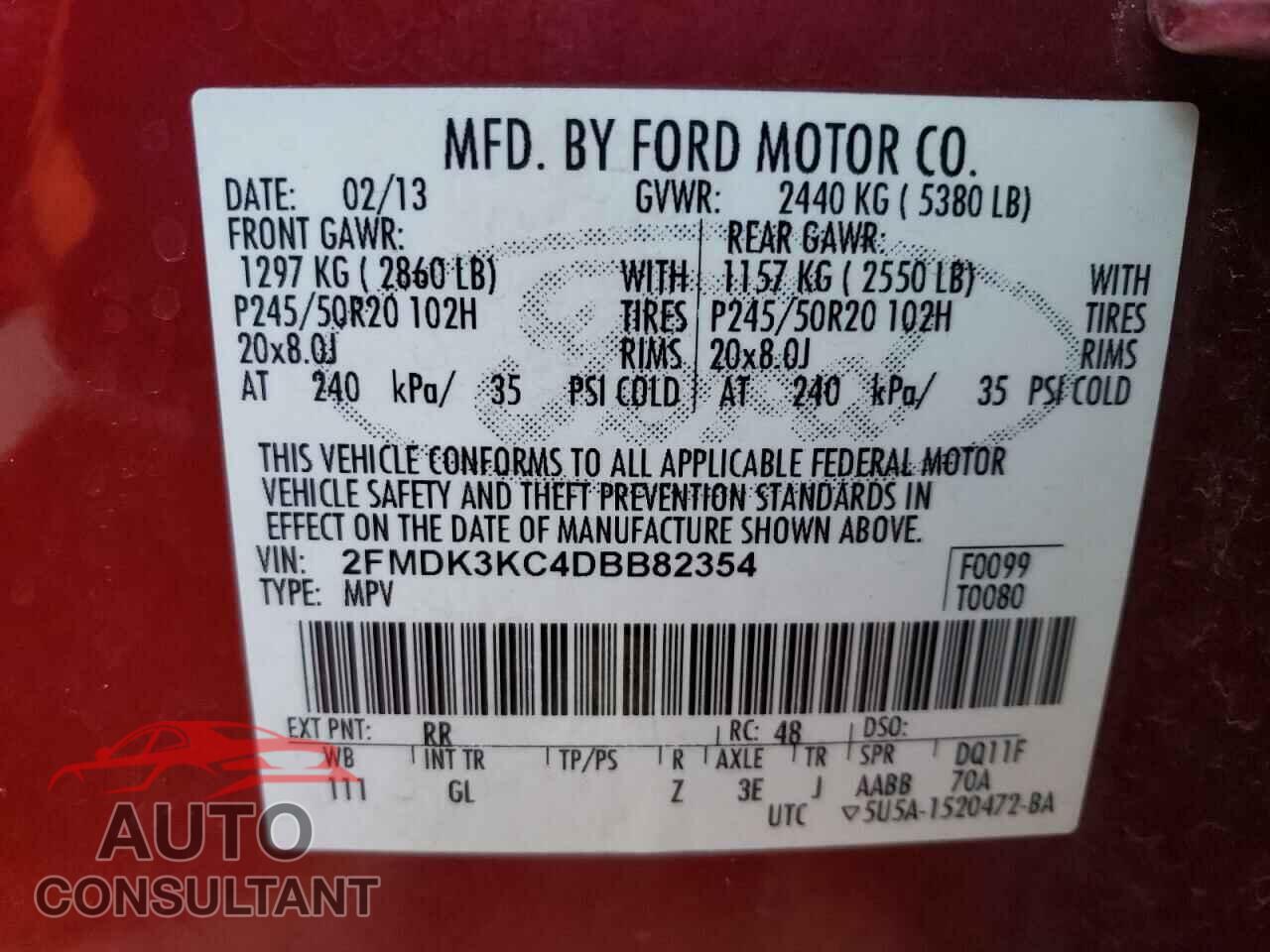 FORD EDGE 2013 - 2FMDK3KC4DBB82354