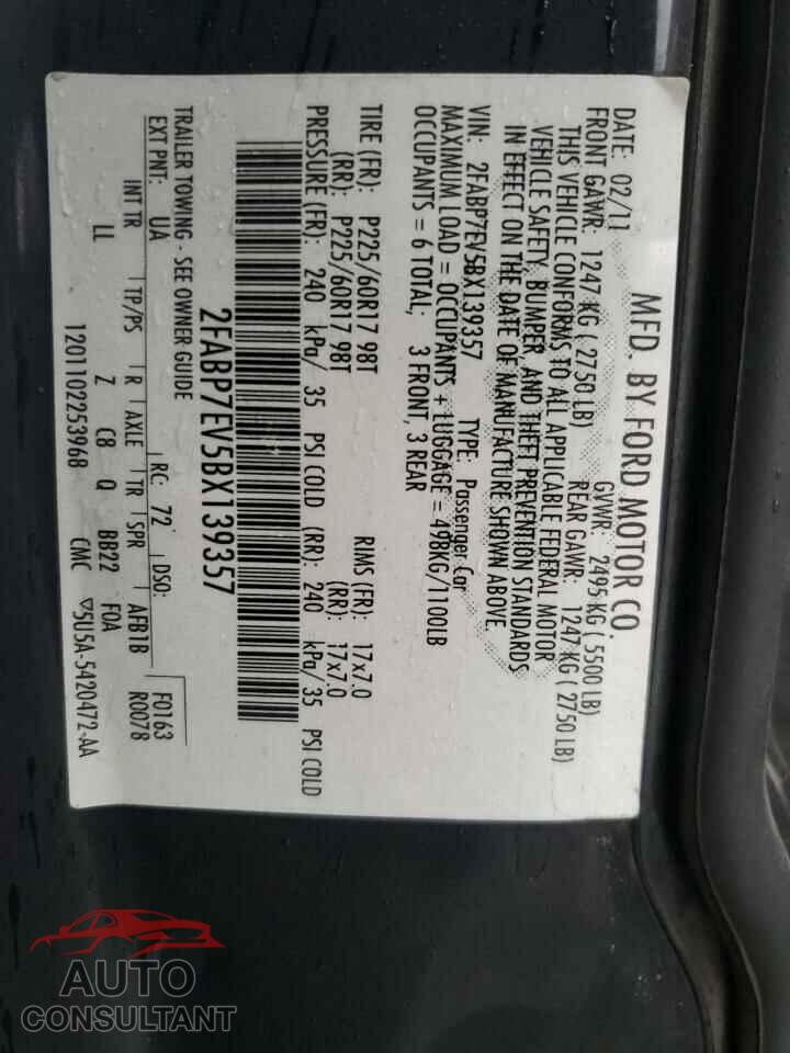 FORD CROWN VIC 2011 - 2FABP7EV5BX139357
