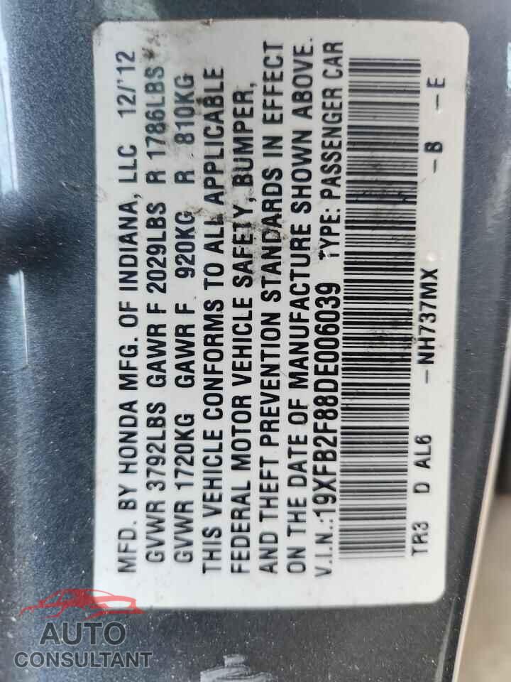 HONDA CIVIC 2013 - 19XFB2F88DE006039
