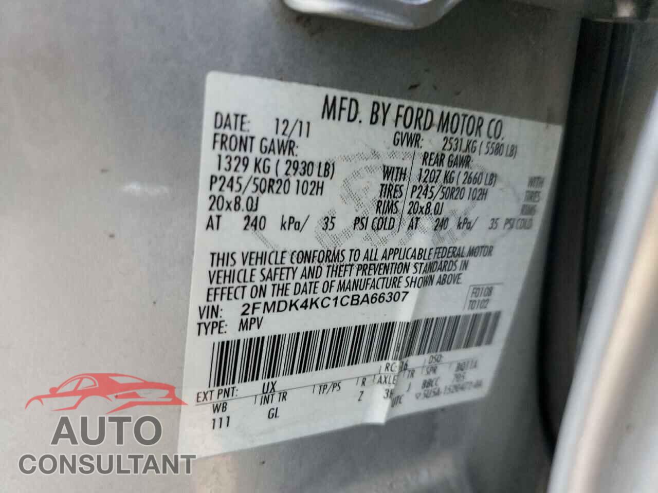 FORD EDGE 2012 - 2FMDK4KC1CBA66307