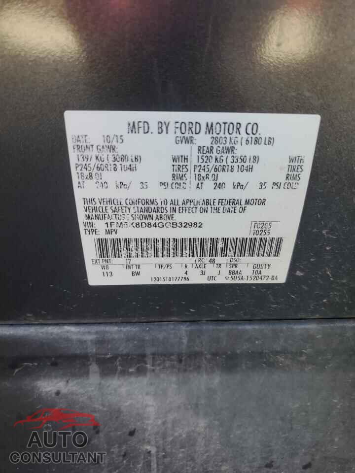 FORD EXPLORER 2016 - 1FM5K8D84GGB32982