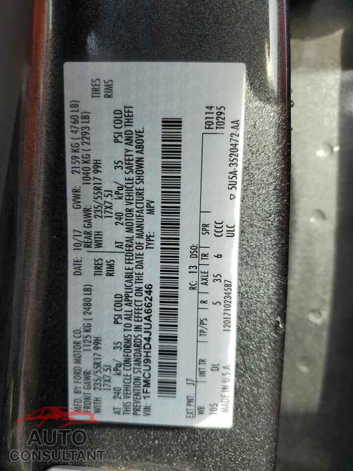 FORD ESCAPE 2018 - 1FMCU9HD4JUA66246