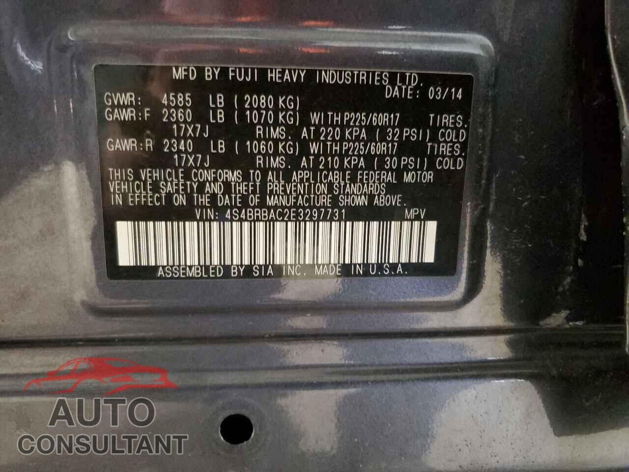 SUBARU OUTBACK 2014 - 4S4BRBAC2E3297731