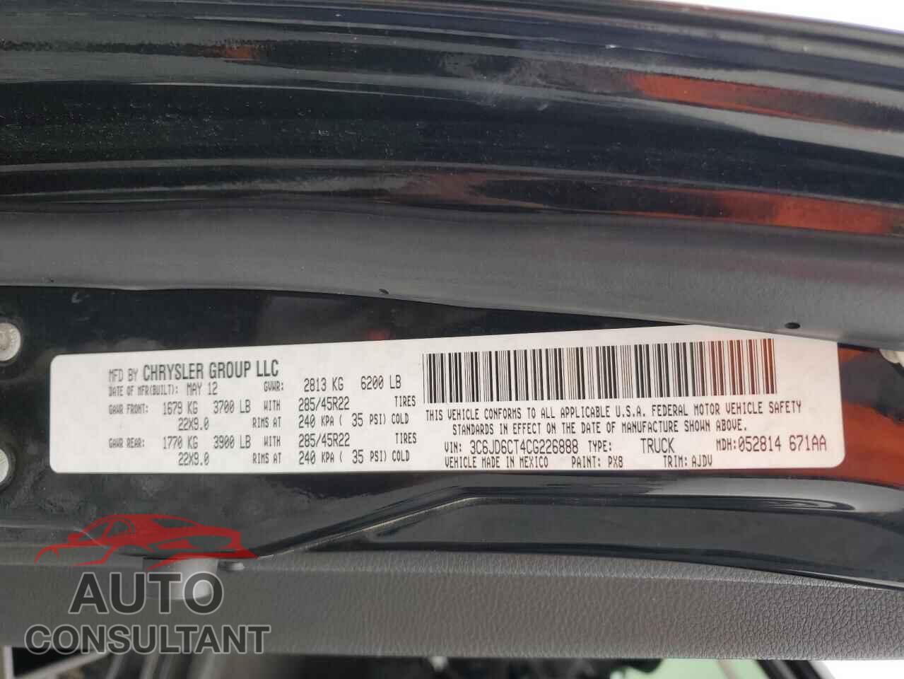 DODGE RAM 1500 2012 - 3C6JD6CT4CG226888