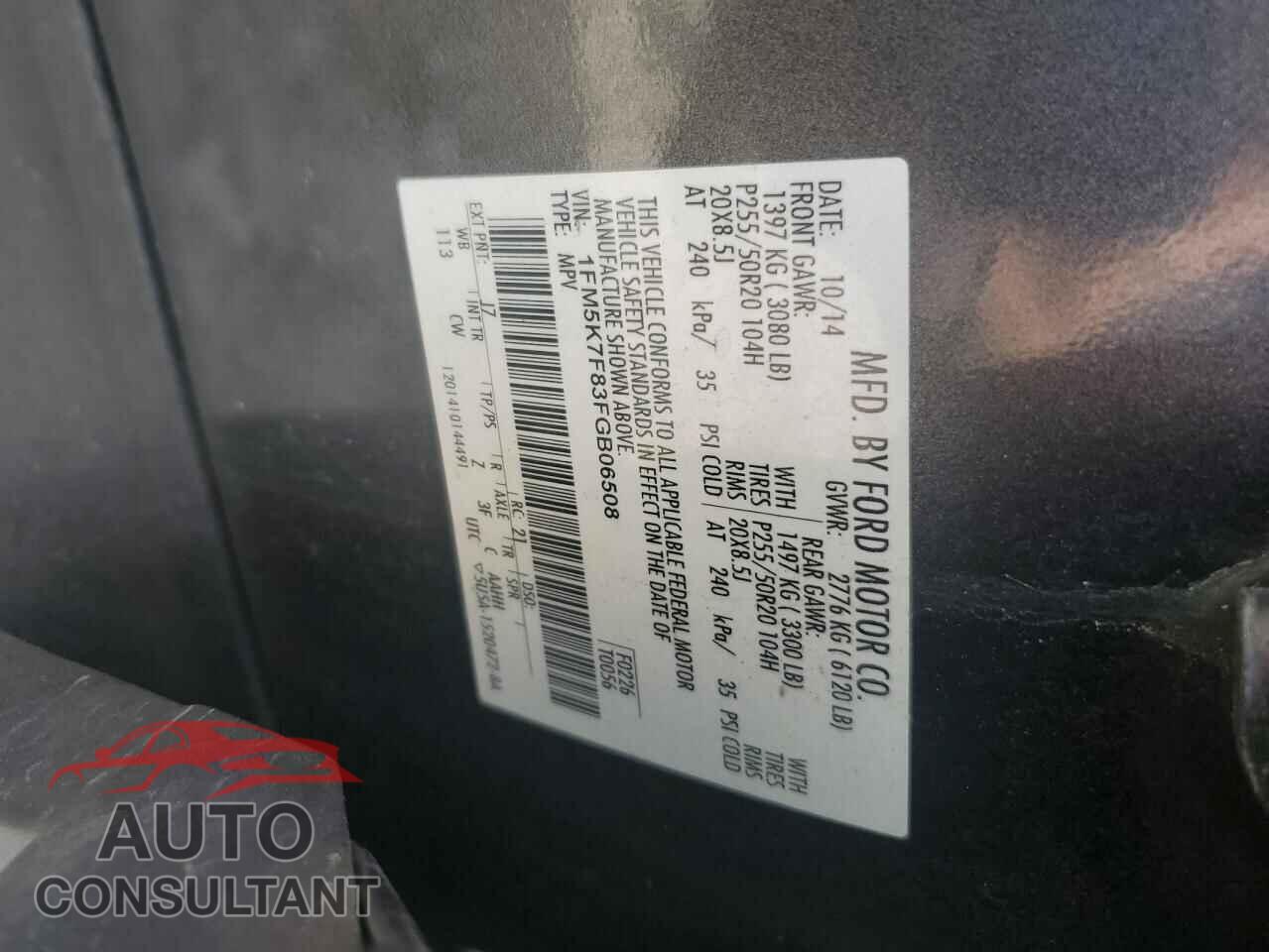 FORD EXPLORER 2015 - 1FM5K7F83FGB06508