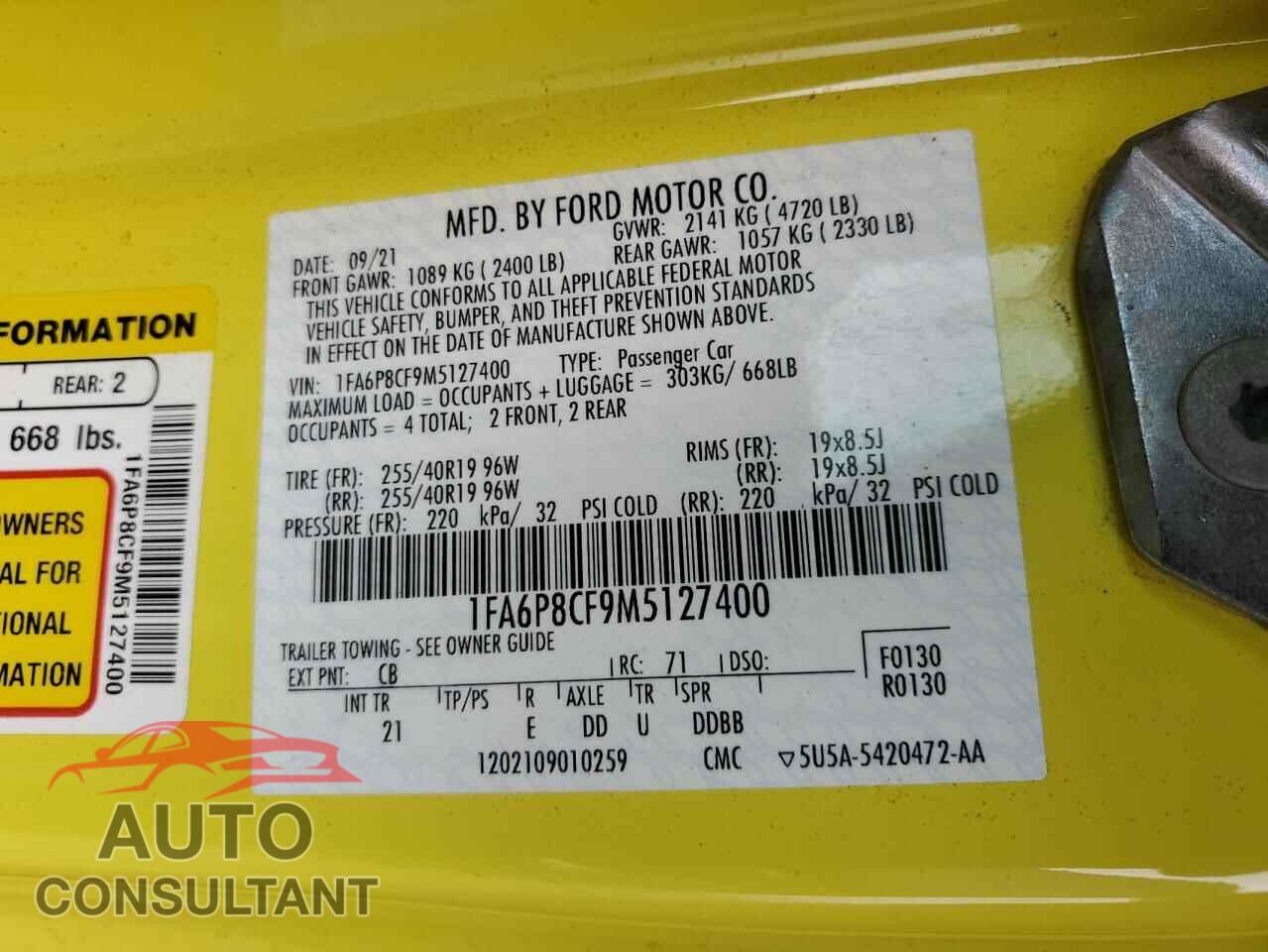 FORD MUSTANG 2021 - 1FA6P8CF9M5127400