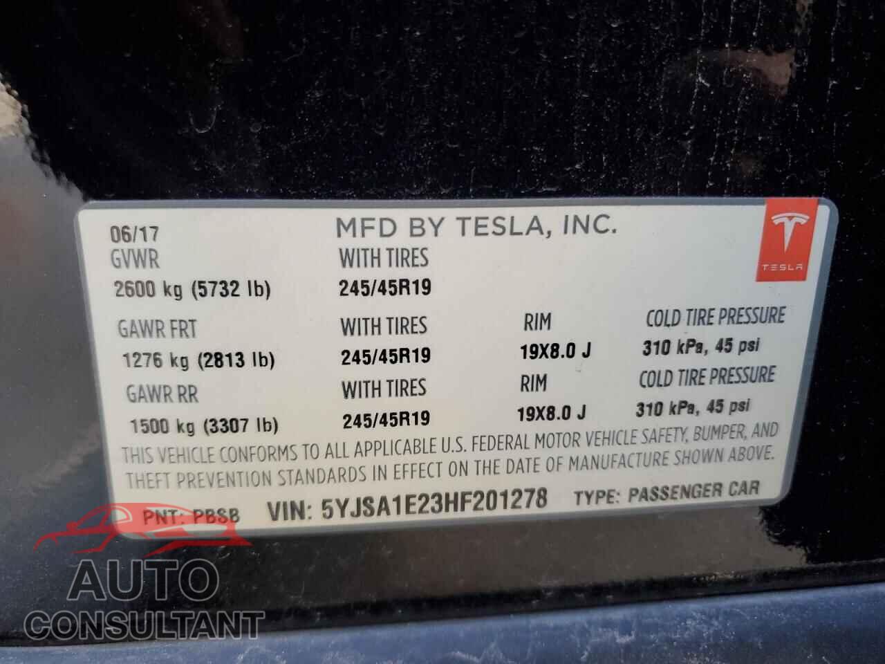 TESLA MODEL S 2017 - 5YJSA1E23HF201278
