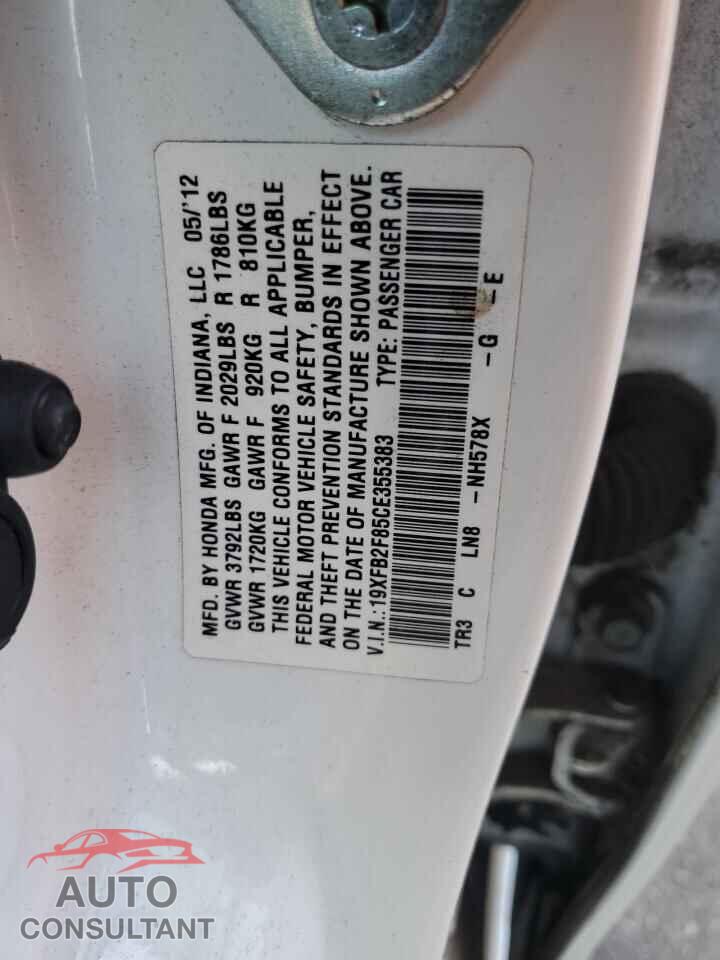 HONDA CIVIC 2012 - 19XFB2F85CE355383