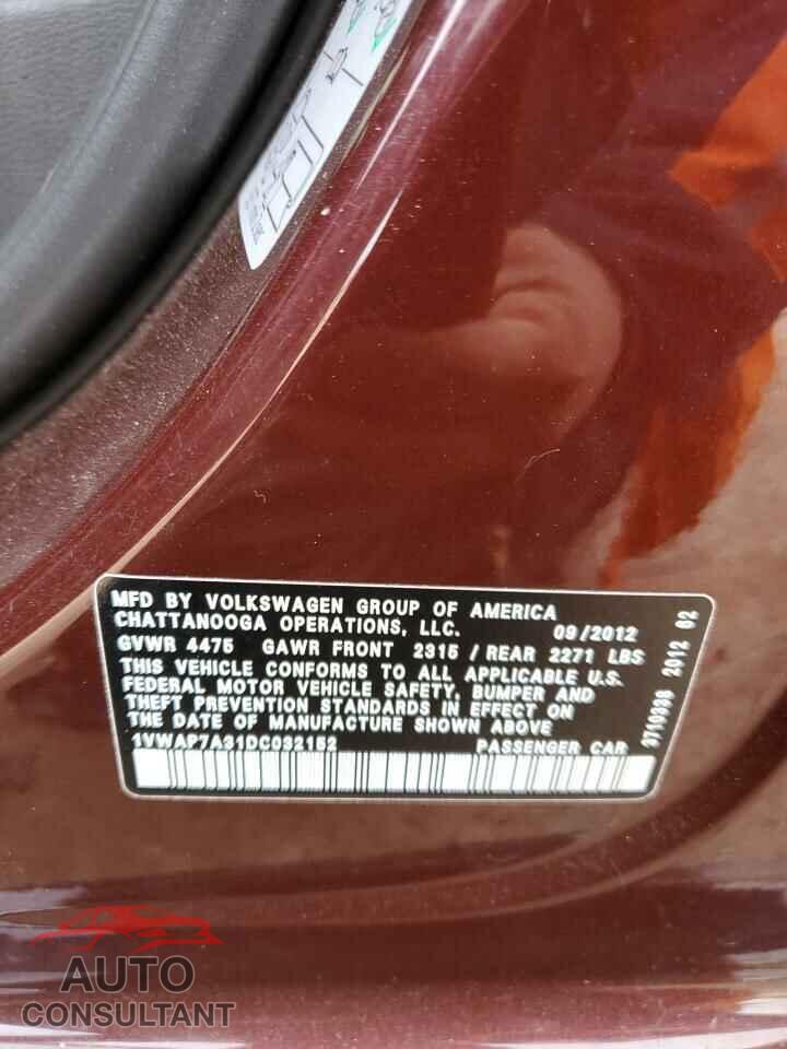 VOLKSWAGEN PASSAT 2013 - 1VWAP7A31DC032152