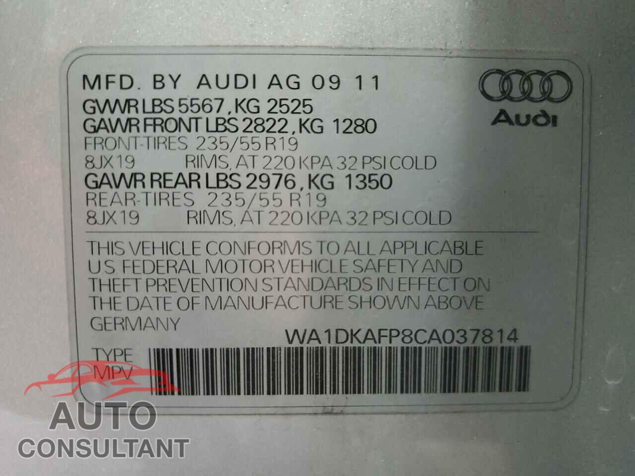 AUDI Q5 2012 - WA1DKAFP8CA037814