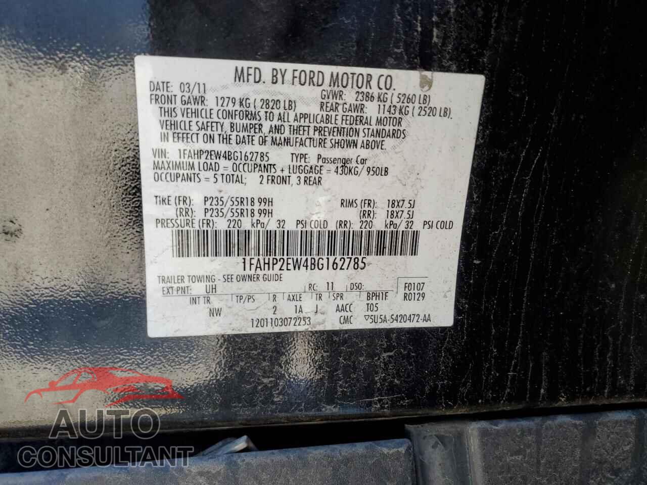 FORD TAURUS 2011 - 1FAHP2EW4BG162785