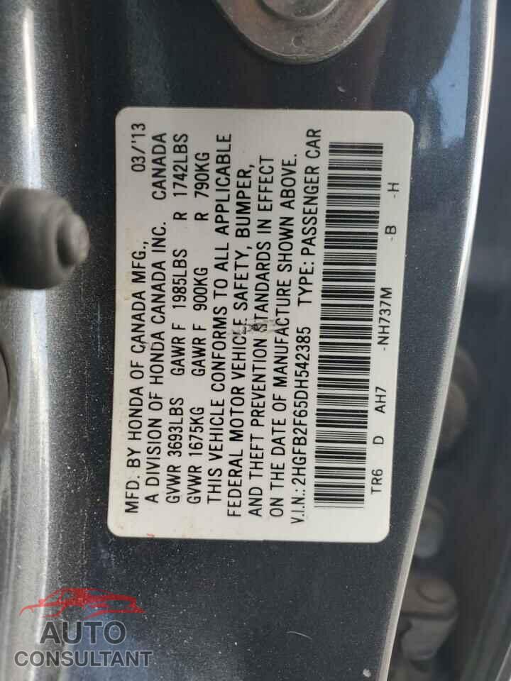 HONDA CIVIC 2013 - 2HGFB2F65DH542385