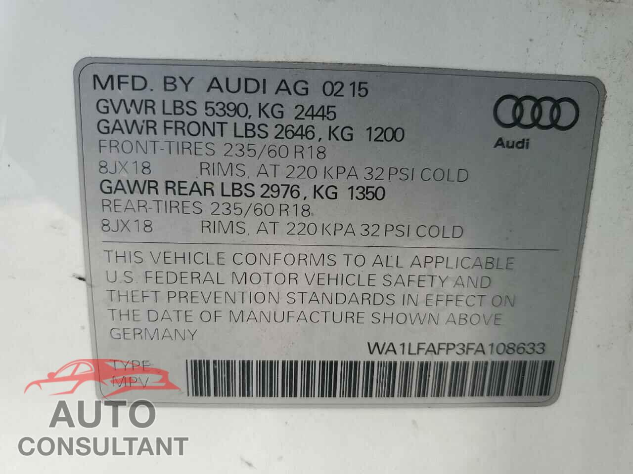 AUDI Q5 2015 - WA1LFAFP3FA108633
