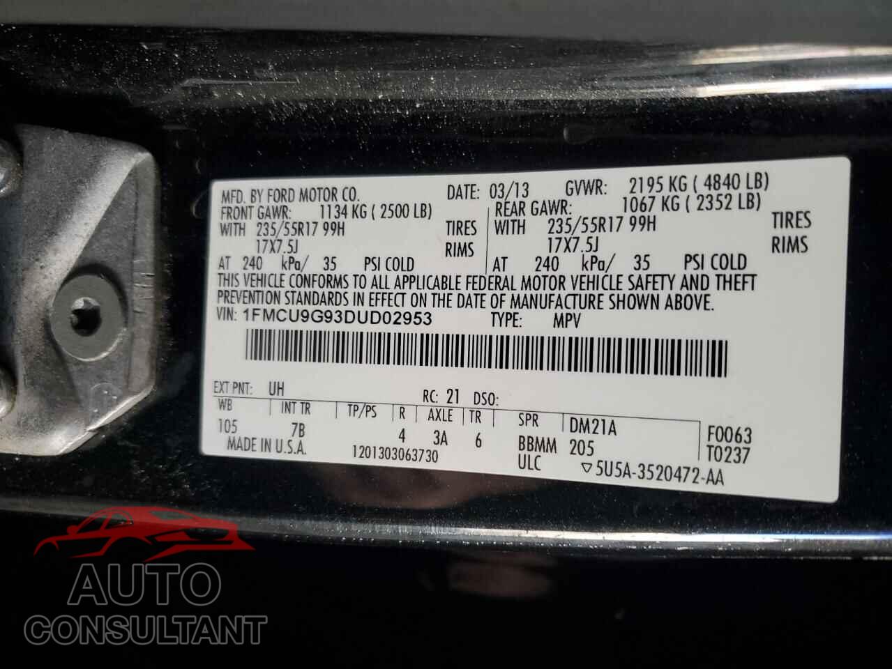 FORD ESCAPE 2013 - 1FMCU9G93DUD02953