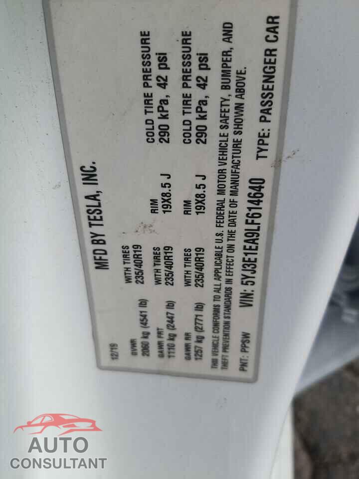 TESLA MODEL 3 2020 - 5YJ3E1EA9LF614640