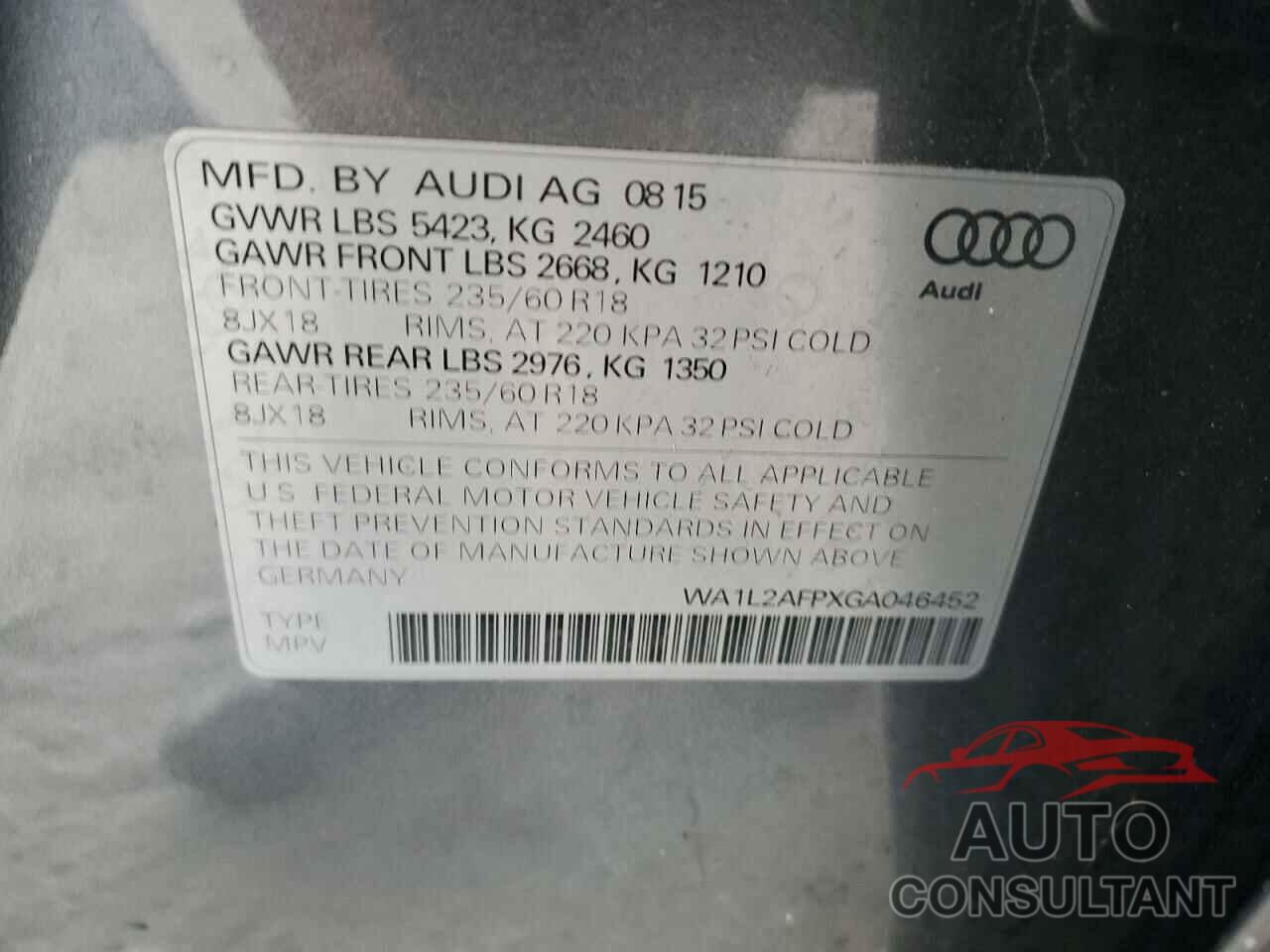 AUDI Q5 2016 - WA1L2AFPXGA046452