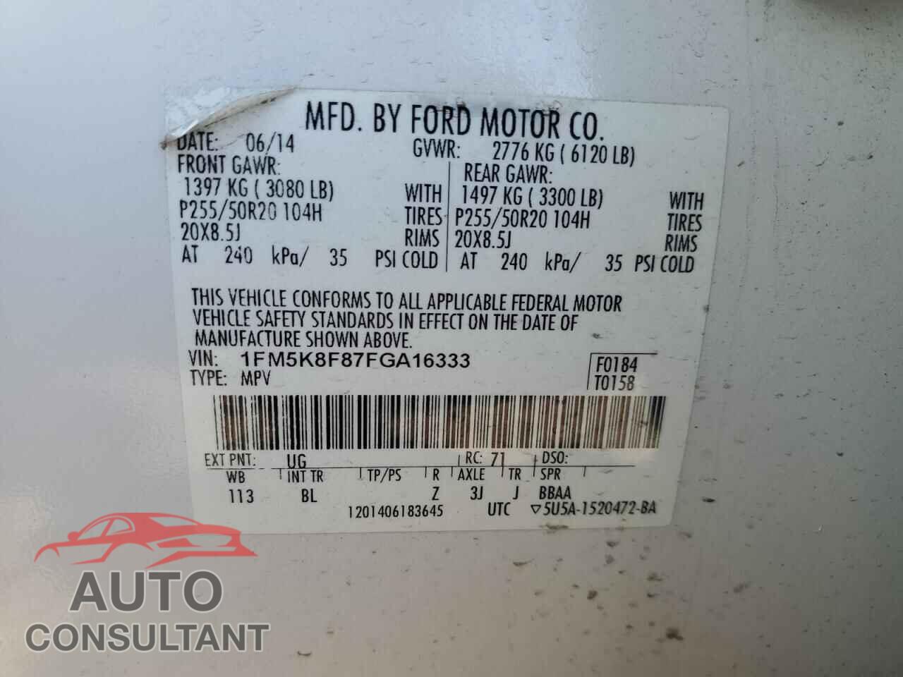 FORD EXPLORER 2015 - 1FM5K8F87FGA16333