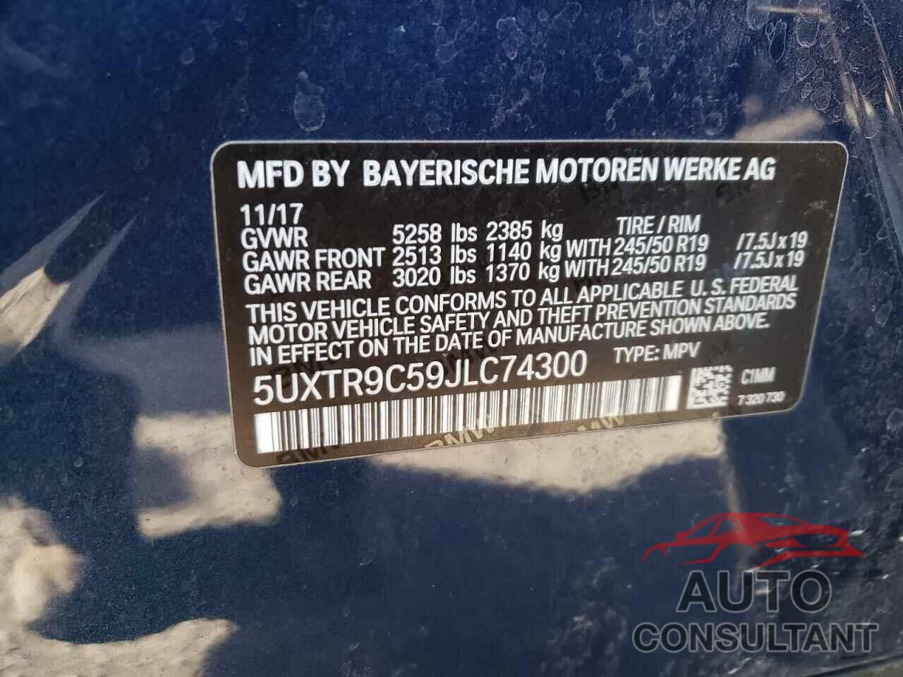 BMW X3 2018 - 5UXTR9C59JLC74300