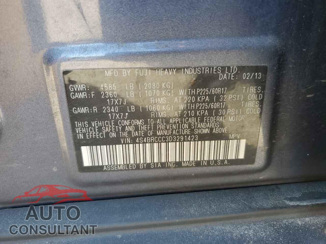 SUBARU OUTBACK 2013 - 4S4BRCCC3D3291423