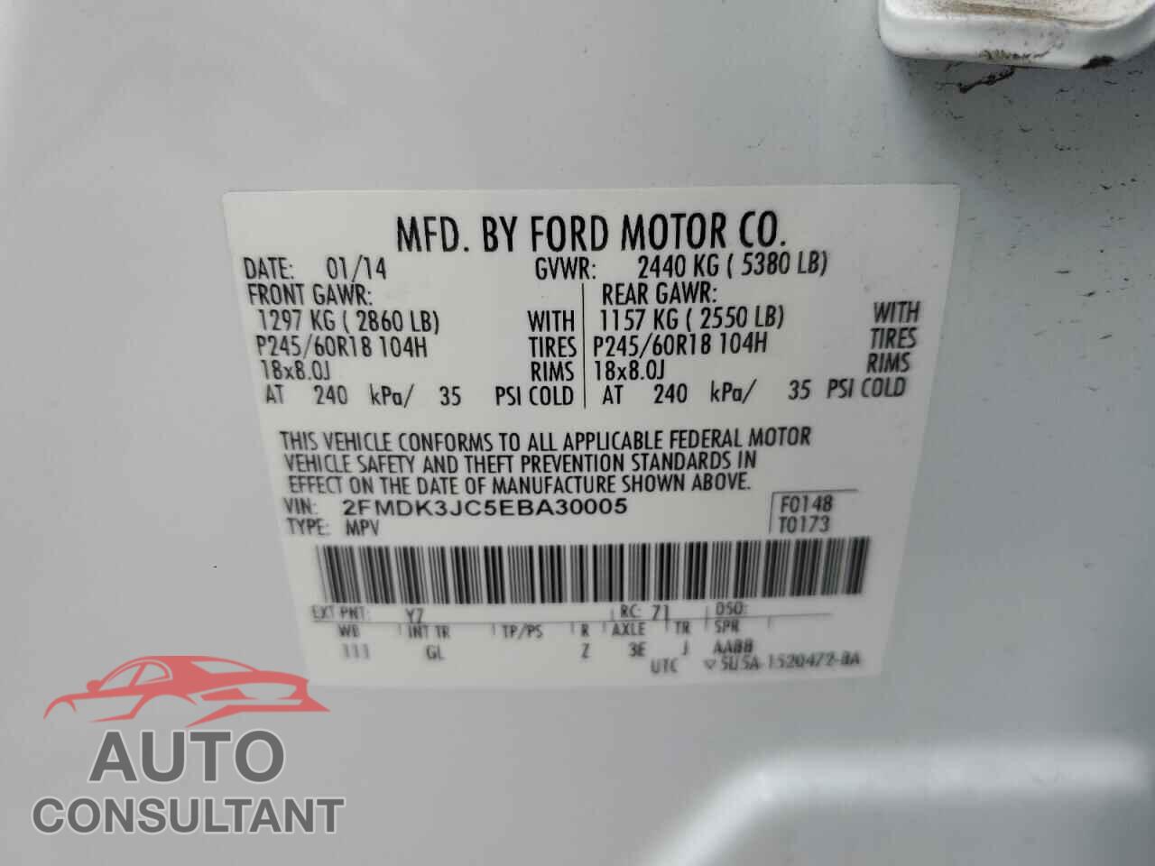 FORD EDGE 2014 - 2FMDK3JC5EBA30005