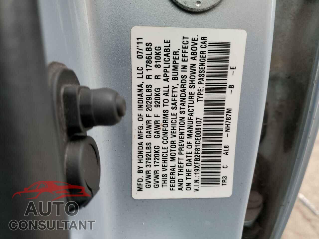 HONDA CIVIC 2012 - 19XFB2F81CE006107