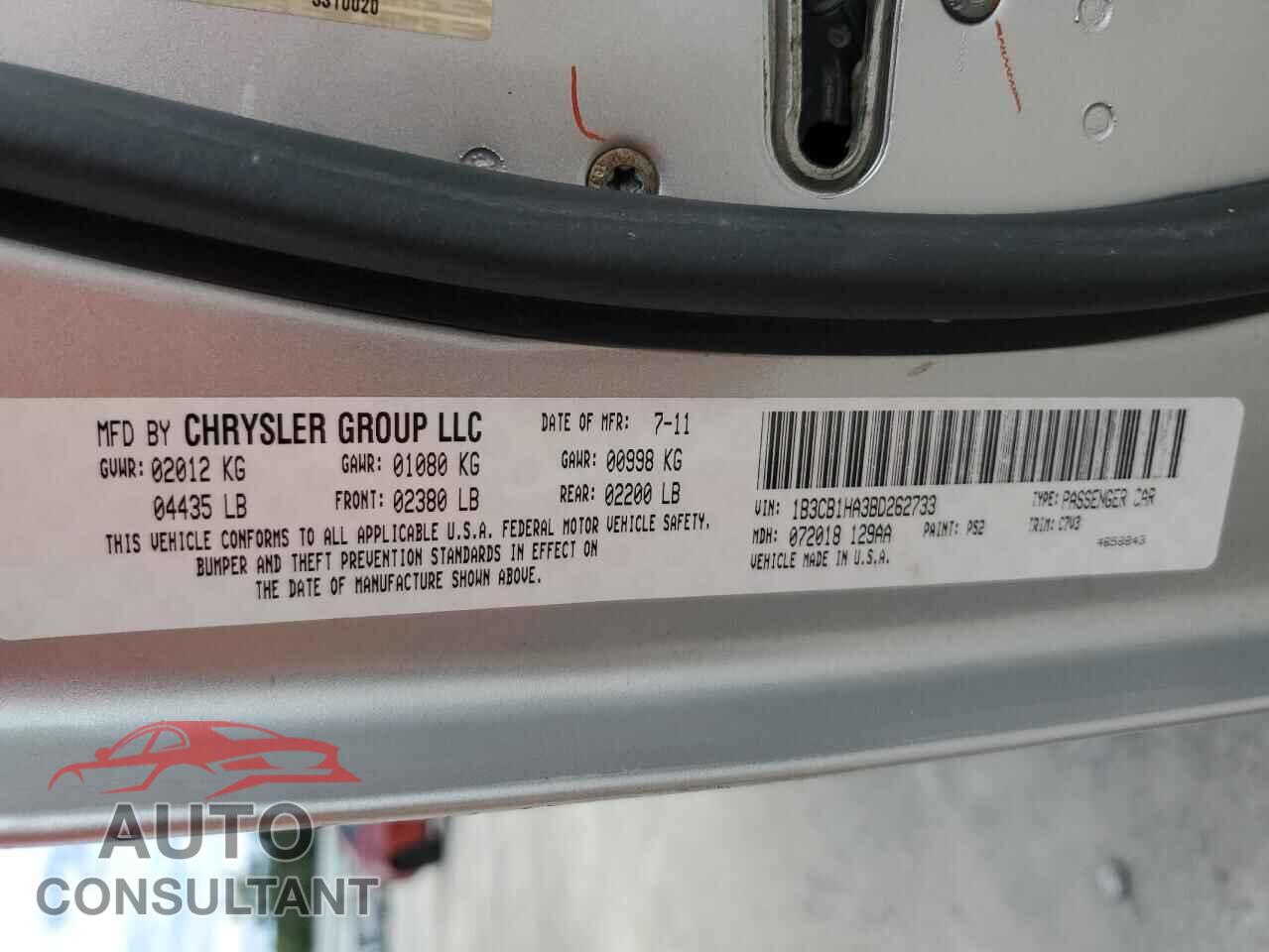 DODGE CALIBER 2011 - 1B3CB1HA3BD262733