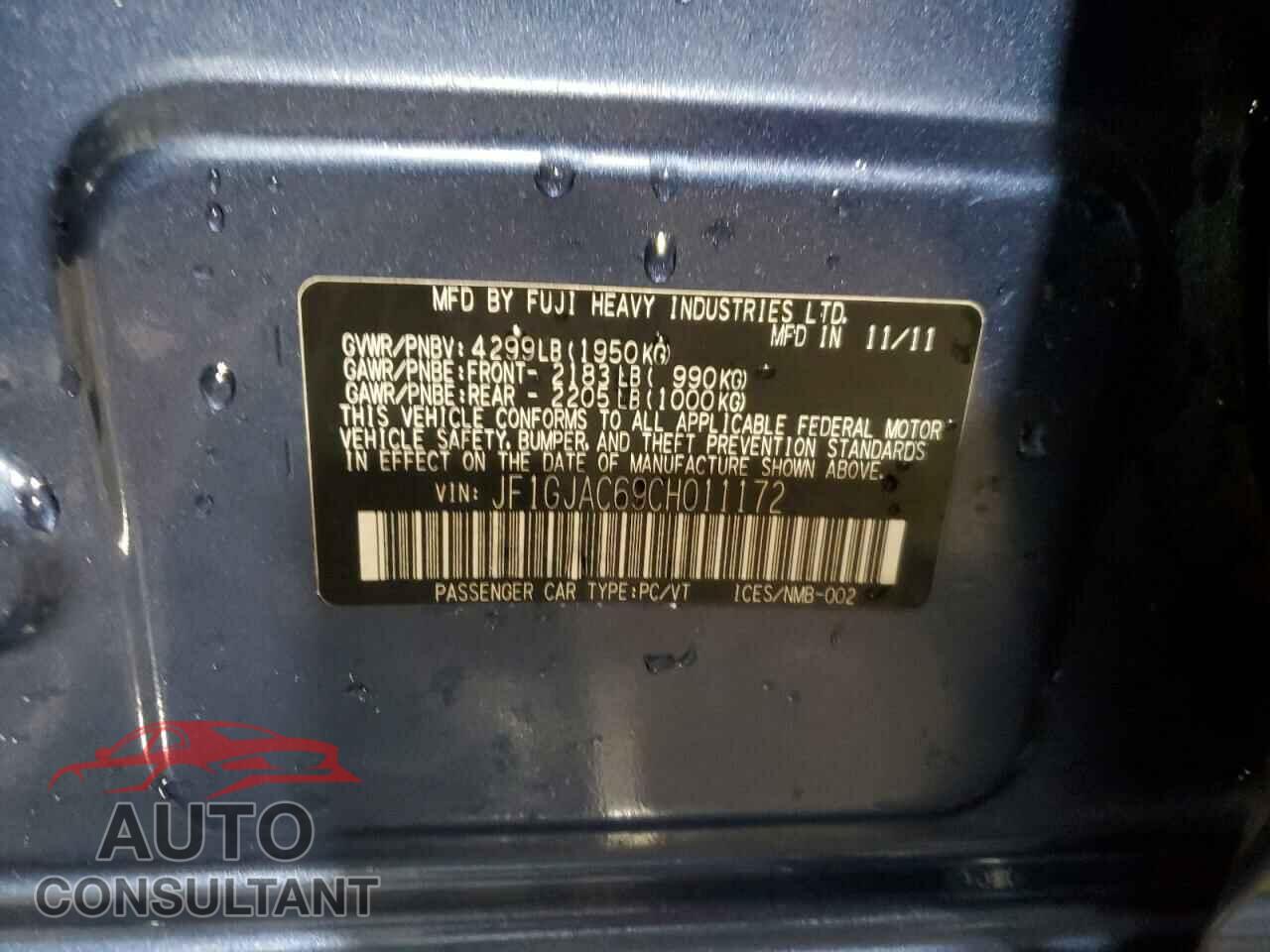 SUBARU IMPREZA 2012 - JF1GJAC69CH011172