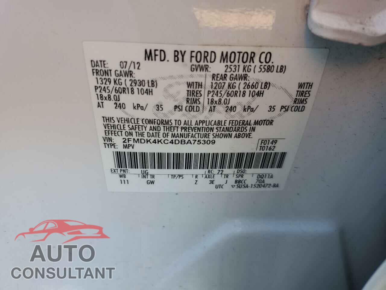 FORD EDGE 2013 - 2FMDK4KC4DBA75309