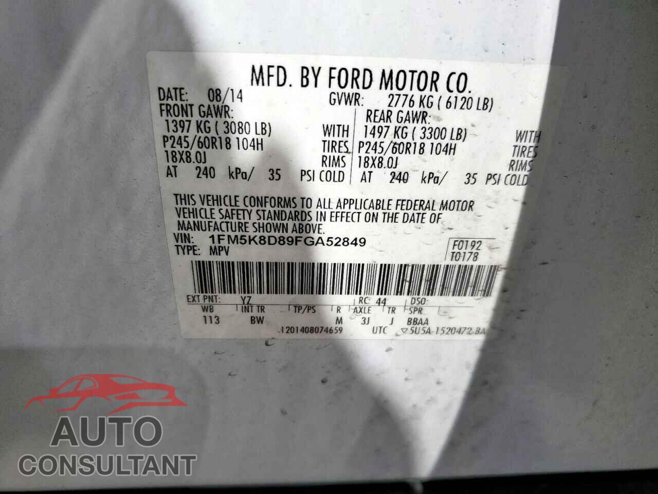 FORD EXPLORER 2015 - 1FM5K8D89FGA52849