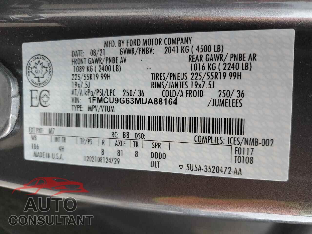 FORD ESCAPE 2021 - 1FMCU9G63MUA88164
