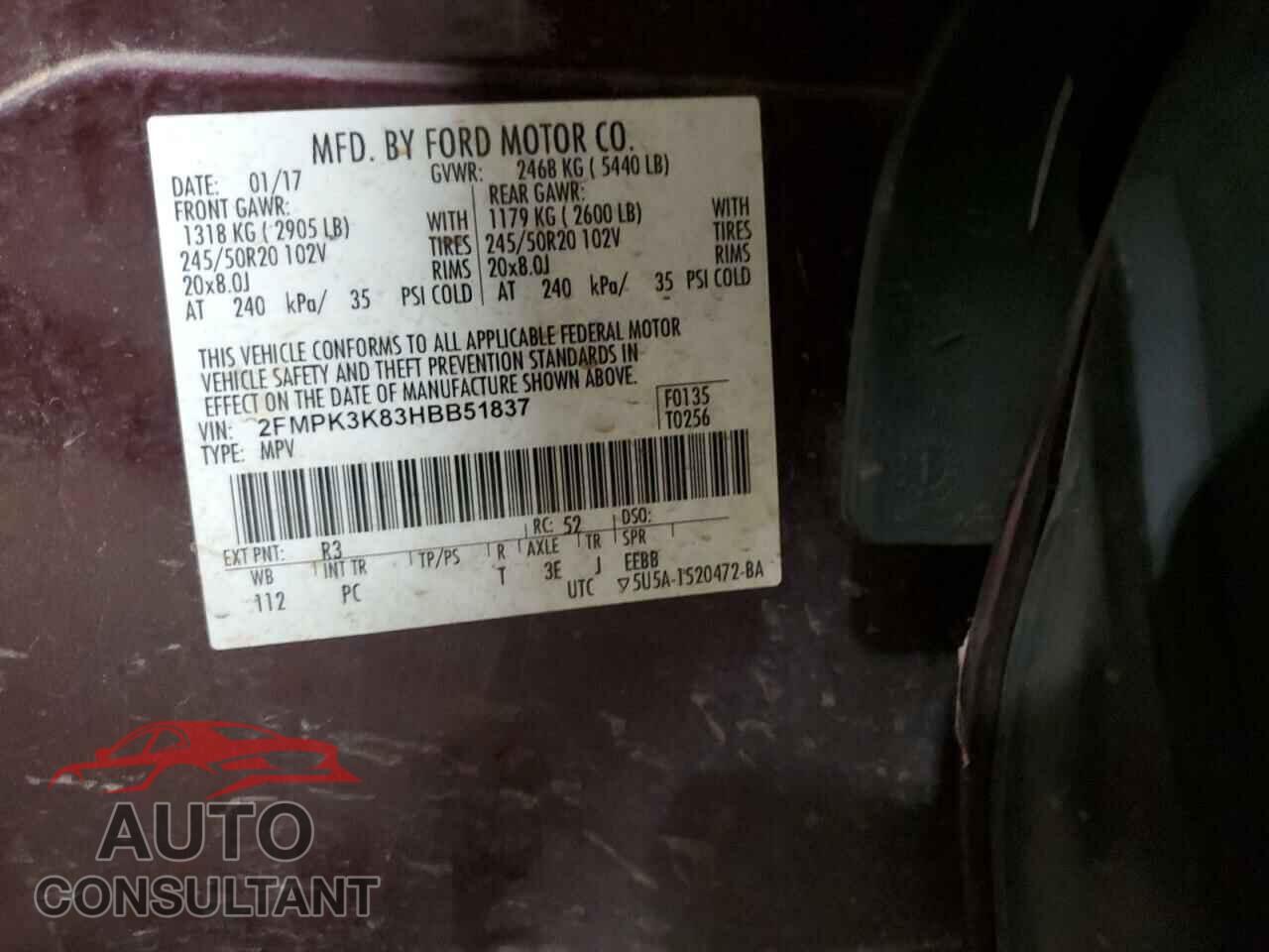 FORD EDGE 2017 - 2FMPK3K83HBB51837