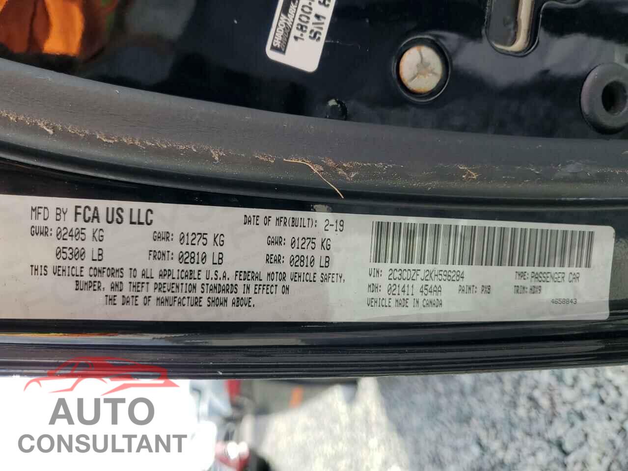 DODGE CHALLENGER 2019 - 2C3CDZFJ2KH596284