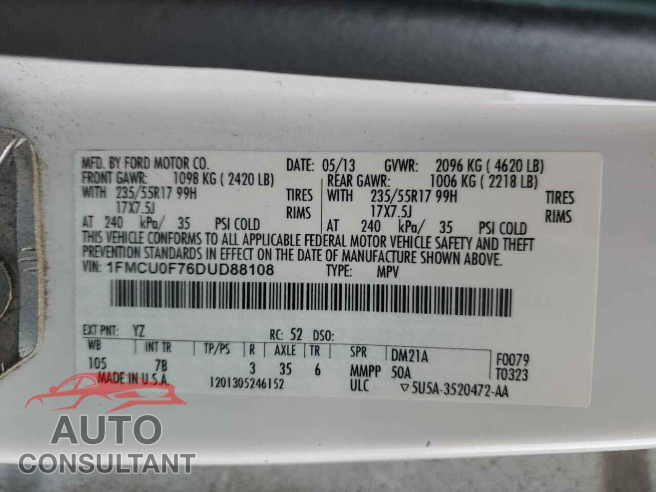 FORD ESCAPE 2013 - 1FMCU0F76DUD88108