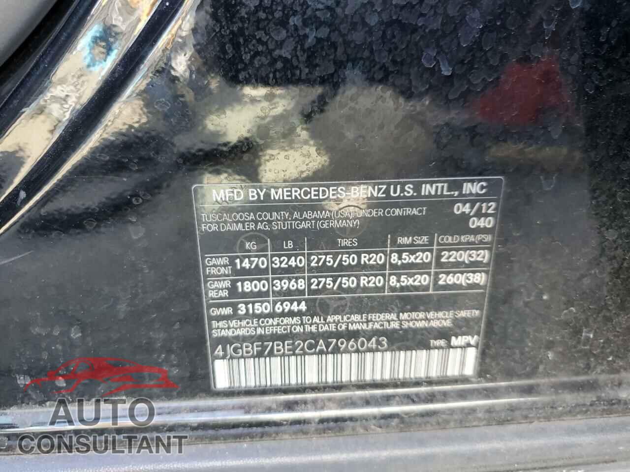 MERCEDES-BENZ GL-CLASS 2012 - 4JGBF7BE2CA796043