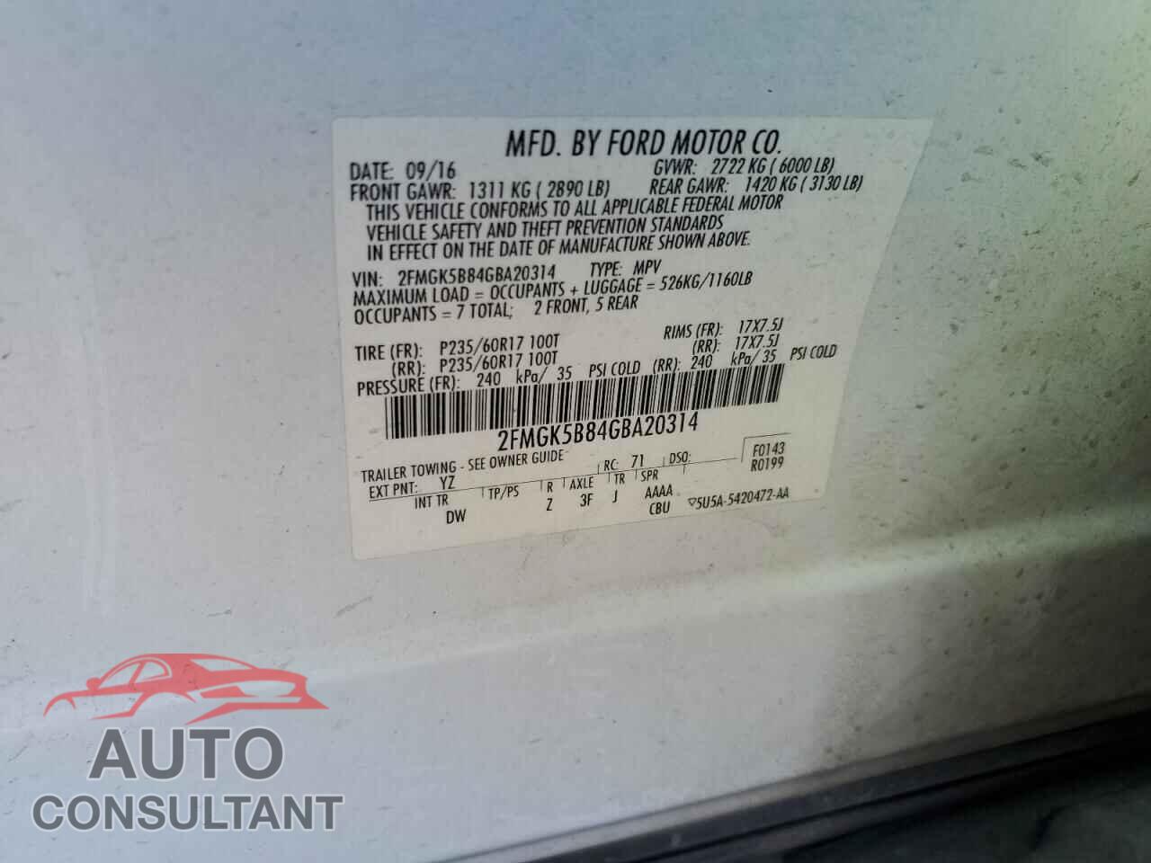 FORD FLEX 2016 - 2FMGK5B84GBA20314