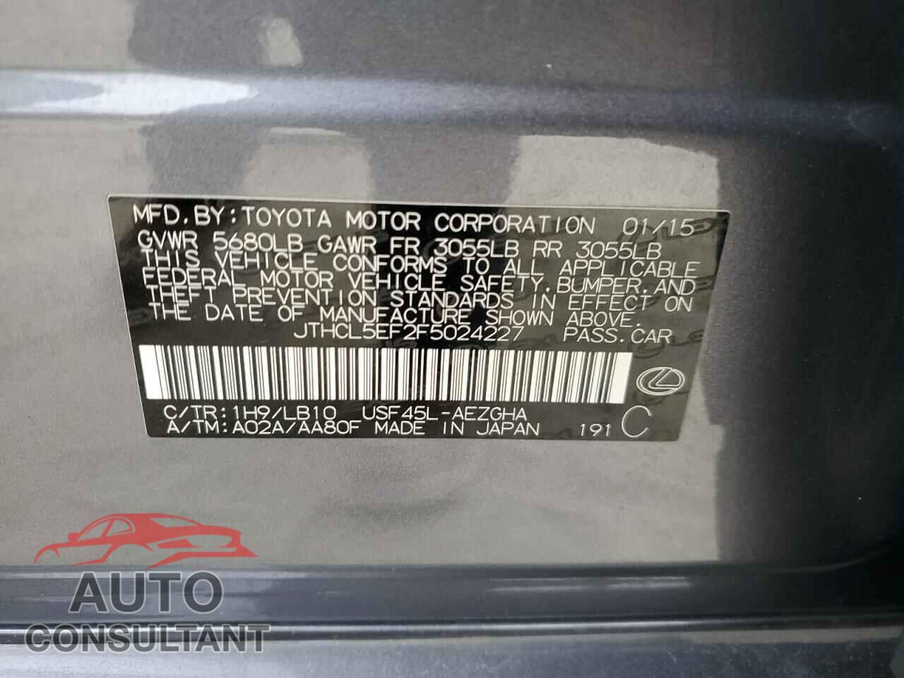 LEXUS LS460 2015 - JTHCL5EF2F5024227