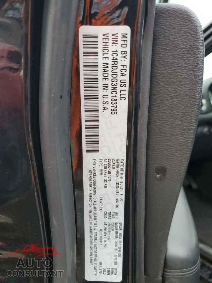 DODGE DURANGO 2022 - 1C4RDJDG3NC183795