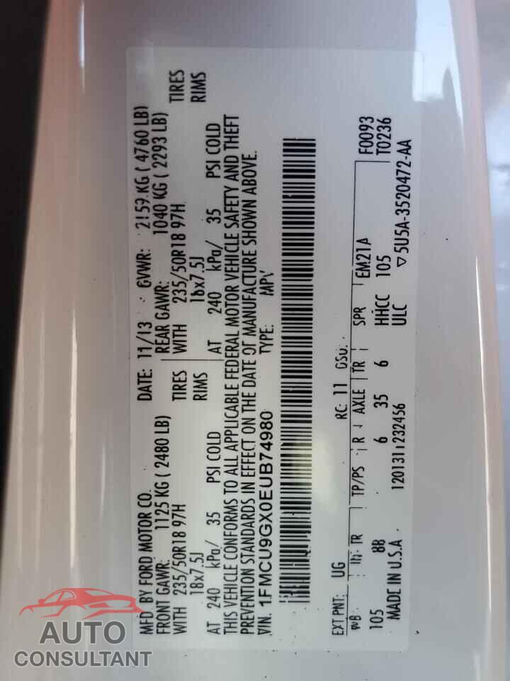 FORD ESCAPE 2014 - 1FMCU9GX0EUB74980